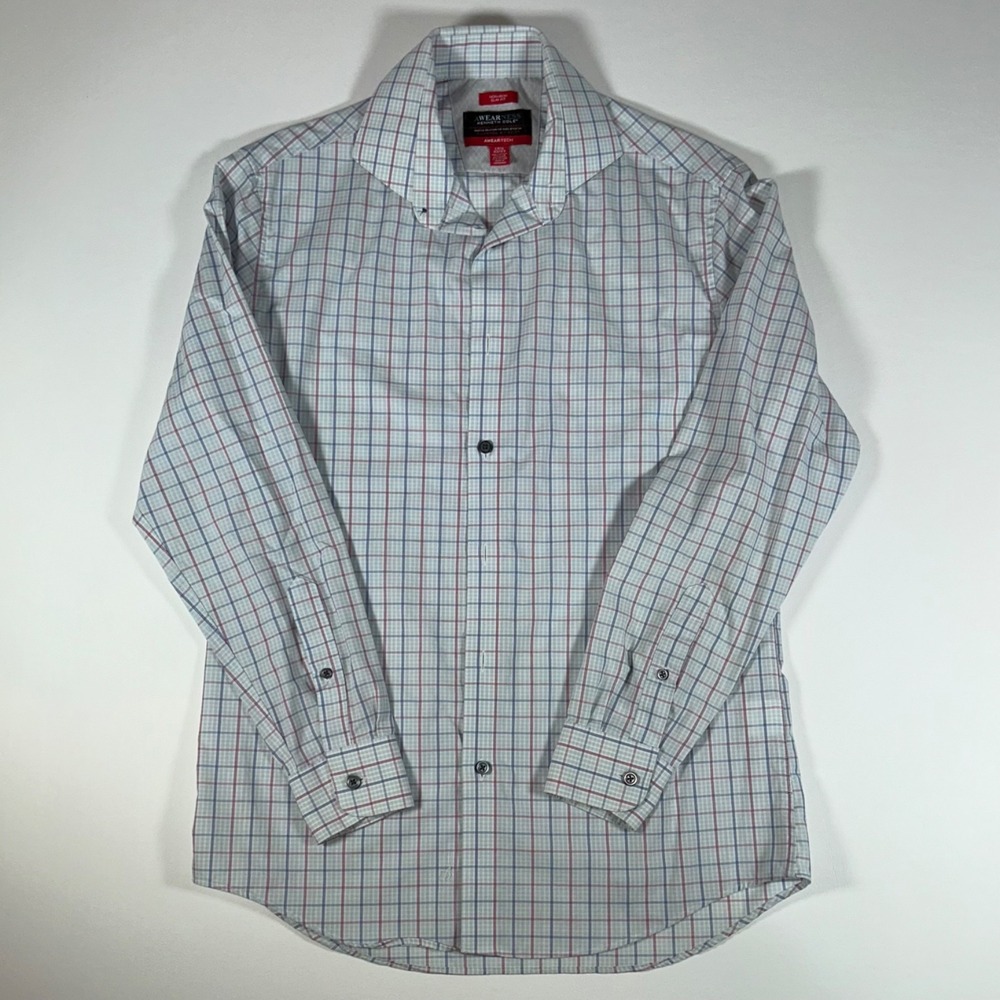 Kenneth Cole Awearness Mens 15.5 32/33 Plaid Non Iron Slim Fit Dress Shirt